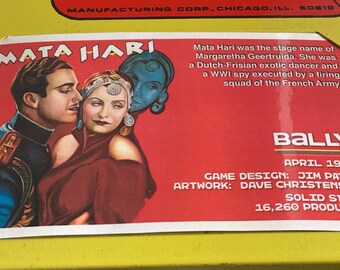 Mata Hari Pinball Apron Cards Set Instructions Rules Info for the Bally game