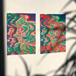 Risografia, impressão de arte de cartão postal, impressão A6, impressões de designer, pacote de cartão postal, cartão postal feito à mão, designs gráficos, arte de parede minimalista, colorido