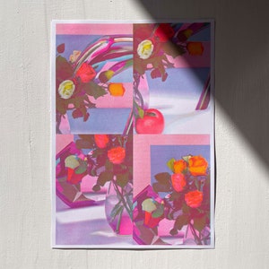 A3 Print, Risograph Art, Flower Print, Flower Stilllife, Colorful Pattern Print, Modern Design Print, Art Graphic Design, Riso Print