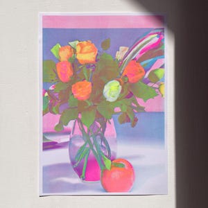 Flower Print, Flower Stilllife, Colorful Pattern Print, Risograph Print, Art Graphic Design, Riso Print, A3 Print, Risograph Art