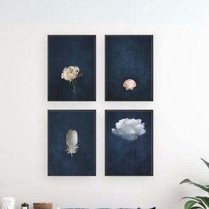 Minimal Wall Art, Navy Blue Wall Printable Art Collection for Living Room, Gift for Artist, Simple Prints for Office, Poster set of 4 image 1