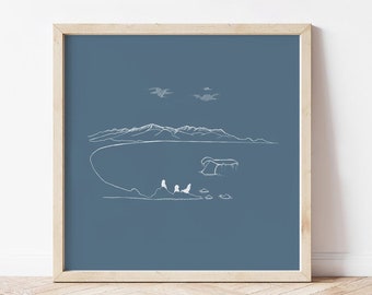 Personalised Kaikoura Print, Dusky Blue South Island New Zealand Wall Art, outdoorsy posters for living, mountain travel gifts for couples