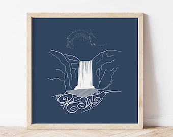 Travel Poster Skógafoss, Iceland Waterfall Art Print Personalised Travel Gift for Friend, Engagement Gift for Travel Lovers, Elopement Gift