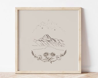 Personalised Aoraki Mount Cook Print, Neutral Beige New Zealand Wall Art for office, Outdoorsy posters for living room, Travel print for her