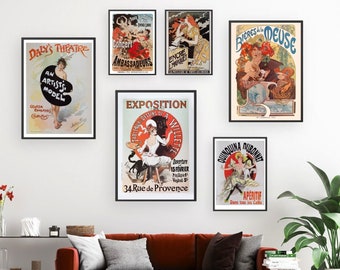 Red La Belle Epoque Wall Art, Vintage Advertising Posters, Printable Art Collection for Living Room, Gift for Artist, Antique Office Decor