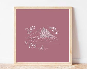 Minimalistyczny wydruk z górą Fuji, plakat z górami, przydymiony różowy wystrój ścienny do biura, sztuka ścienna w stylu Japonii, minimalistyczny wydruk, prezent podróżny z okazji zaręczyn