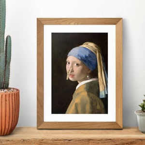 Girl With a Pearl Earring, Johannes Vermeer, Vintage Altered Classic Art for bathroom, toilet humour gift for artist, funny bathroom prints image 2