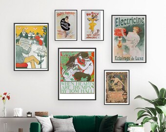 Green La Belle Epoque Wall Art, Vintage Advertising Posters, Printable Art Collection for Living Room, Gift for Artist, Antique Office Decor