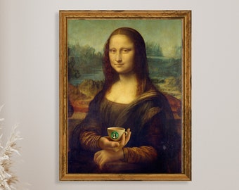 Impresión artística de café de Mona Lisa: un clásico vintage alterado