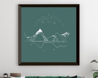 Personalised Milford Sound print, midnight blue New Zealand travel art print for bedroom, travel gift for him, outdoorsy posters for living