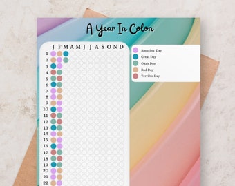 A Year in Color Mood Tracker, Printable Mood Chart for bedroom, Worksheets for kids, Coloring chart for adults, mindfulness coloring gift