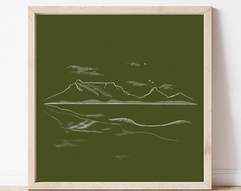 Lámina personalizada de Table Mountain, láminas verde oliva para oficina, regalo de cumpleaños para amantes de los viajes, regalo de viaje para él, pósteres para amantes de la naturaleza