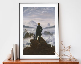 Wanderer Above the Sea of Fog With Cats! Casper David Freidrich Altered Classic Art with a cat for office, dark academia gift for art lover