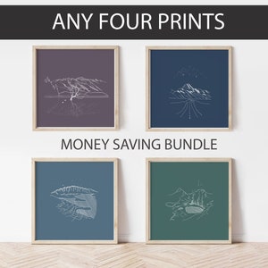 Set of 4 Prints, Travel Gift for Him, Square Minimalist Prints for Office, Travel Poster for Best Friend, Anniversary Gift for Travel Lover