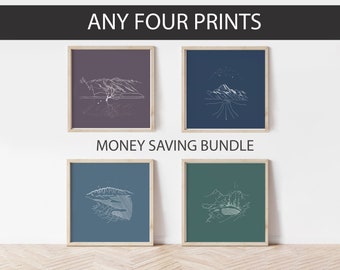 Set of 4 Prints, Travel Prints, Gift Print, Square Prints, Set of 4 Wall Art, Set of 4 Abstract Prints, Travel Poster, New Zealand Print