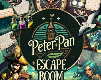 Salle d'évasion Peter Pan, salle d'évasion à imprimer pour les enfants, kit de fête pour salle d'évasion à faire soi-même, cadeau rendez-vous amoureux à téléchargement numérique, Escape the Room d'anniversaire