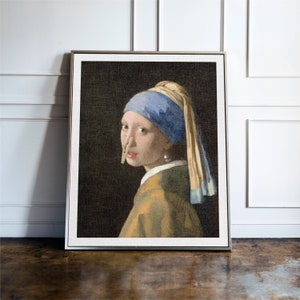 Girl With a Pearl Earring, Johannes Vermeer, Vintage Altered Classic Art for bathroom, toilet humour gift for artist, funny bathroom prints image 3