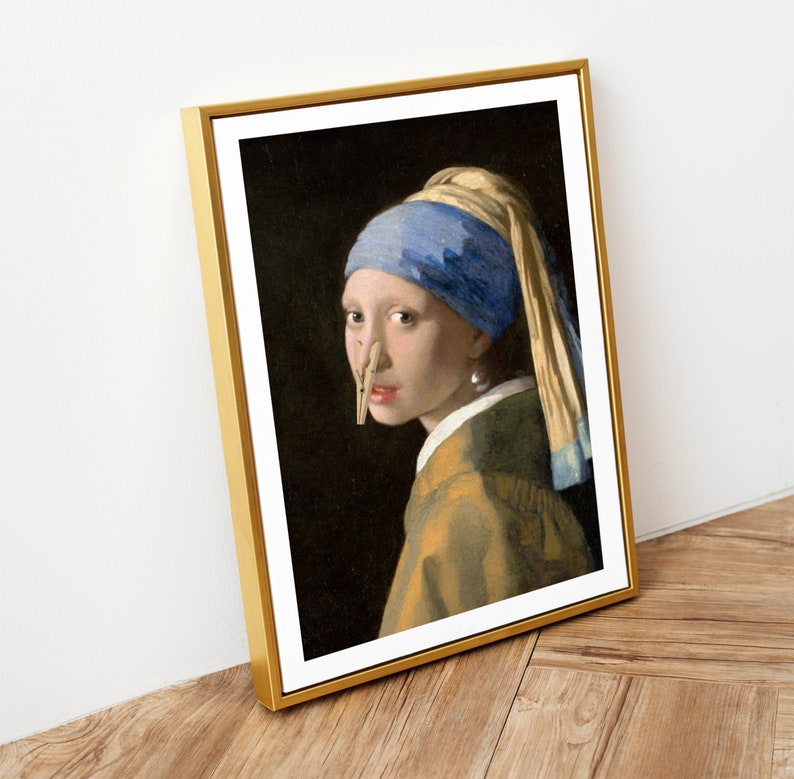 Girl With a Pearl Earring, Johannes Vermeer, Vintage Altered Classic Art for bathroom, toilet humour gift for artist, funny bathroom prints image 6