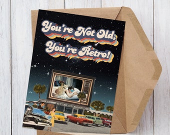 Carte d'anniversaire rétro amusante - Design Space Age (imprimable)