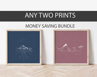 Set of 2 Prints - Choose any two prints from the square Illustrated collection - Nature Art Prints, Square Prints