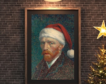 Van Gogh avec un chapeau de Noël ! Autoportrait de Van Gogh avec un bonnet de Noel, impression d'art classique modifiée vintage pour étudiant en art, remplisseur de bas