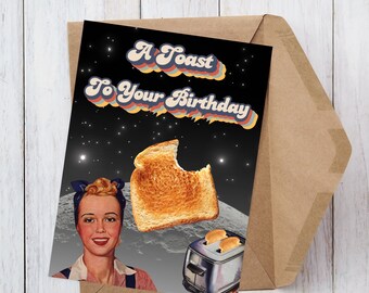 Carte d'anniversaire Toast Pun : design vintage de l'ère spatiale (téléchargement numérique)