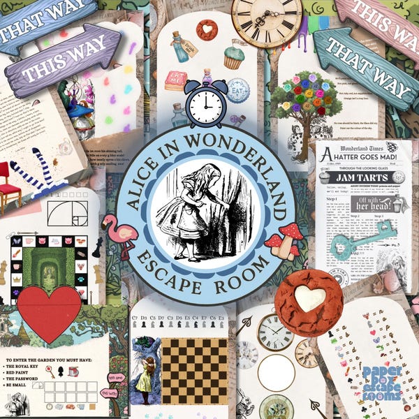 Alice in Wonderland Escape Room, Printable Escape Room for Kids, Escape Room Party Kit, Digital Download, Date Night Gift for Couple