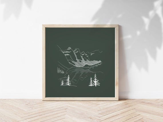 Personalised Moraine Lake Print, Forest Green Banff Print for elopement, outdoorsy gift for travel lover, minimal mountain art for office