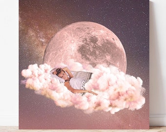 Impression d'art Moonage Daydream : collage vintage futurisme rétro de l'ère spatiale