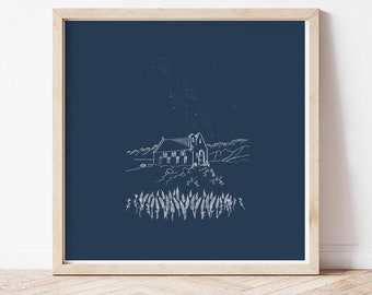 Lake Tekapo with Lupins Travel Poster New Zealand Minimal Travel Art Print, Adventure Print Wall Art, Personalised Travel Gift for Couple