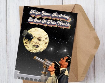 Out Of This World Vintage Space Age Birthday Card for Best Friend, Retro Futurism Card, Printable Cards Birthday Gift Retro Future Art