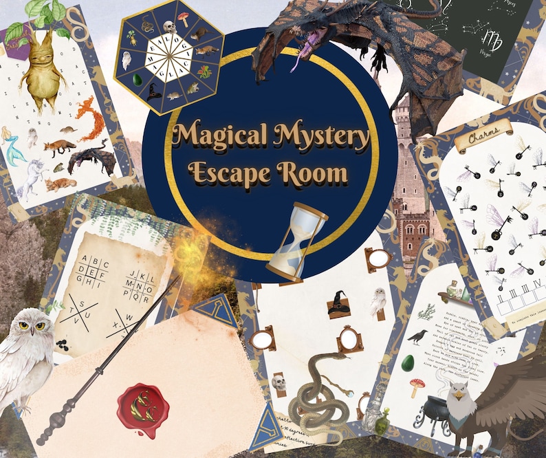 Magical Mystery Wizard Escape Room, Magic School, Wizard Game, Escape Room Printable, Escape Room Kit, Digital Download, Birthday Party Game image 1