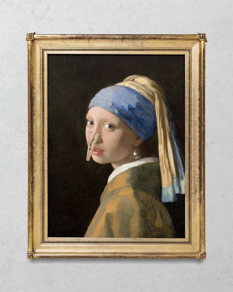 Girl With a Pearl Earring, Johannes Vermeer, Vintage Altered Classic Art for bathroom, toilet humour gift for artist, funny bathroom prints image 4