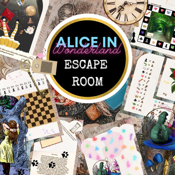 Salle d'évasion d'Alice au pays des merveilles, salle d'évasion à imprimer pour les enfants, kit de fête pour salle d'évasion, téléchargement numérique, jeu de fête d'anniversaire pour groupes