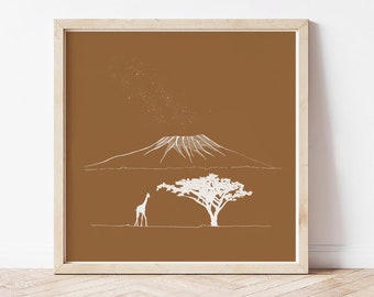 Kilimanjaro Poster, Tanzania Minimal Travel Art Print for Bedroom, Adventure Print Wall Art, Kilimanjaro Safari Gift for Travel Lover, Elope
