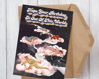 Carte d'anniversaire Voie lactée : rétro futurisme de l'ère spatiale (téléchargement numérique)