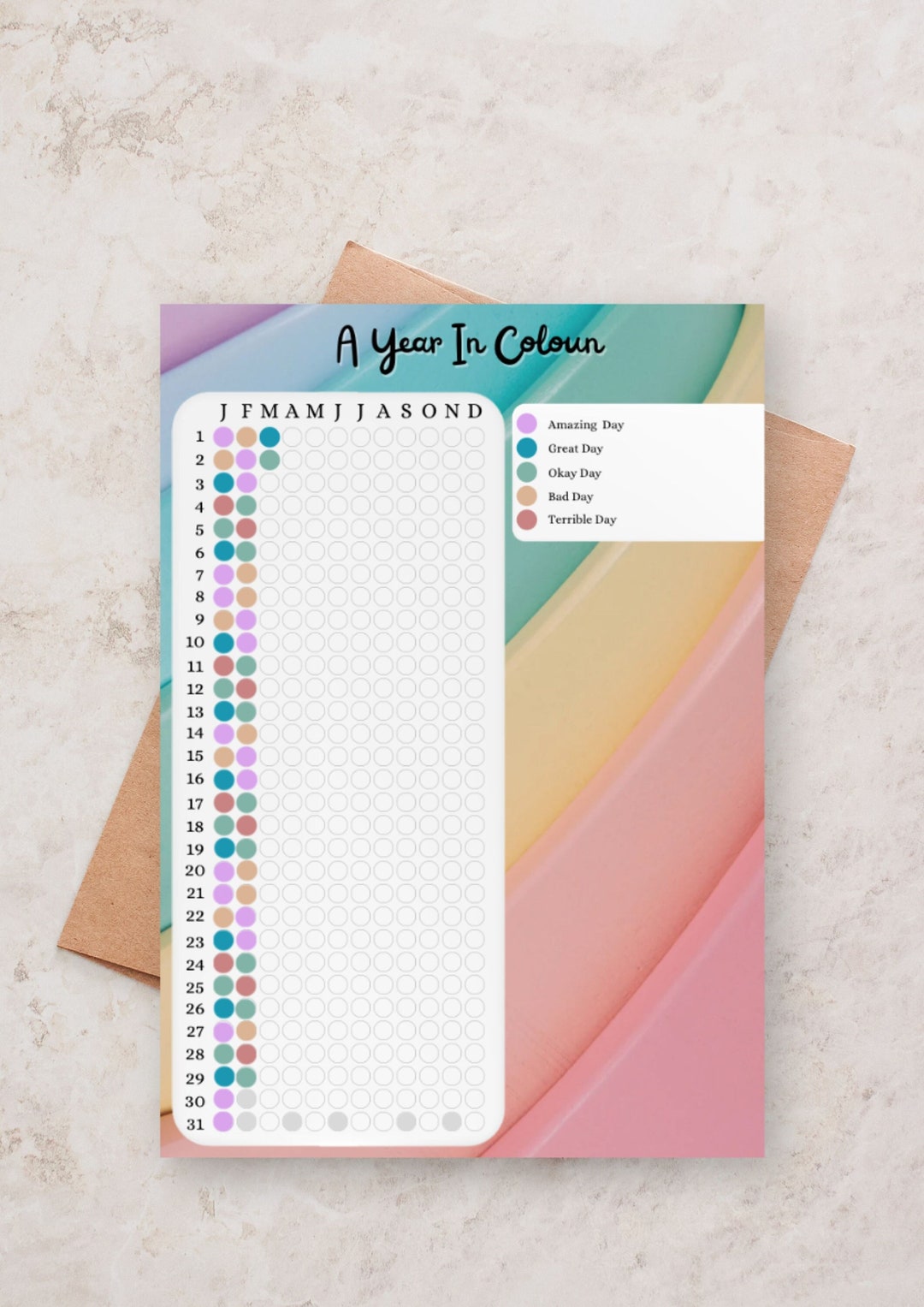 A Year in Colour Mood Tracker, Printable Mood Chart for Bedroom, Worksheets for Kids, Colouring ...