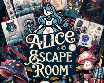Salle d'évasion d'Alice au pays des merveilles, jeu d'évasion à imprimer chasse au trésor pour enfants, kit de fête d'Alice au pays des merveilles, cadeau rendez-vous amoureux pour couple