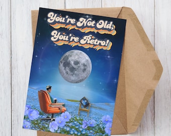 Vintage Space Age Birthday Card: Retro Futurism Art (Digital Download)