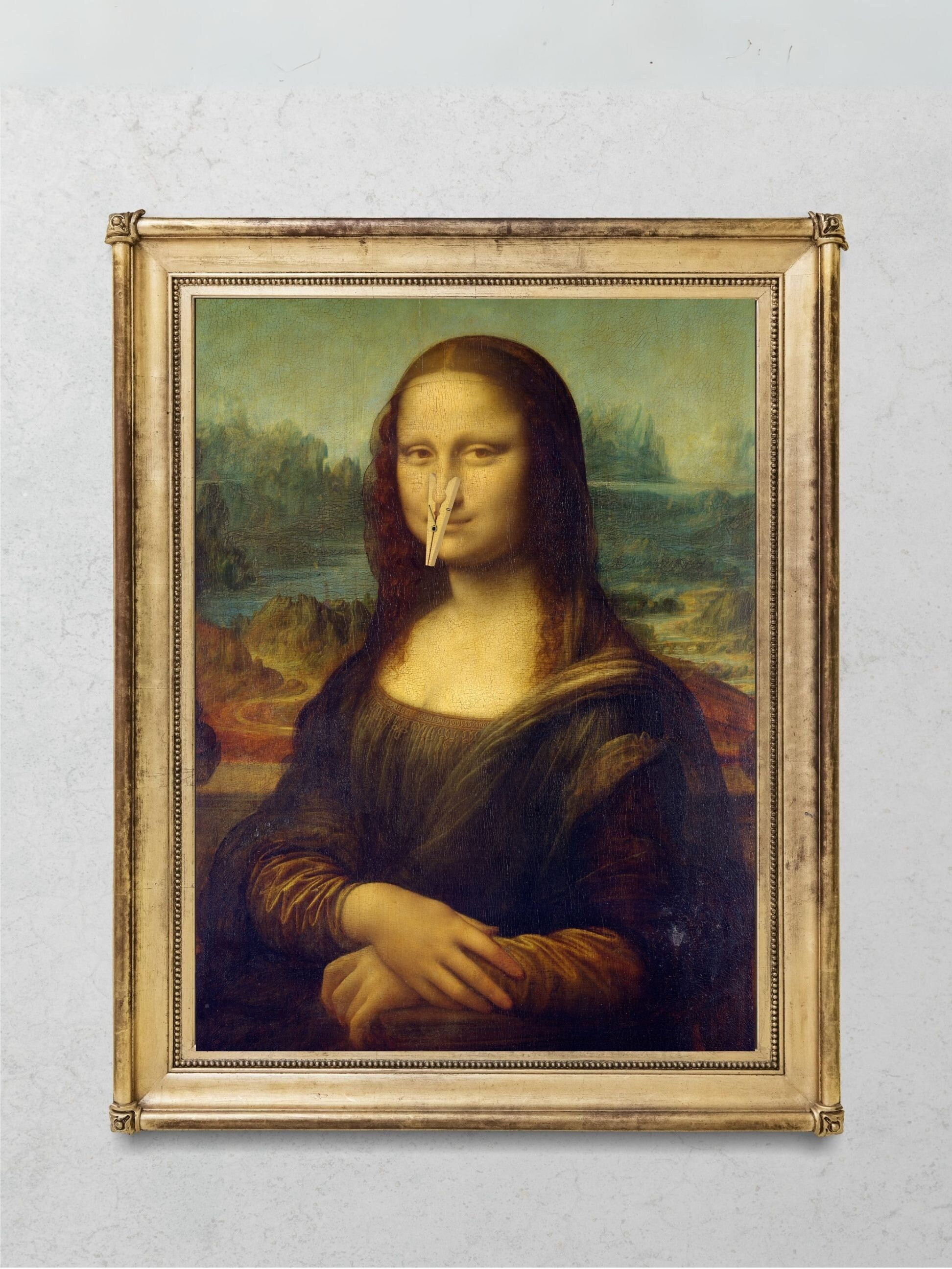 Mona Lisa Print, Da Vinci, Vintage Altered Classic Art for bathroom, toilet humour gift for artist, funny bathroom prints for best friend