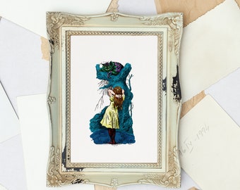 Vintage Re-Coloured Alice in Wonderland Print, Printable Wall Art, Classic Books, Png Files for Print. Digital Downloads, Classic Alice