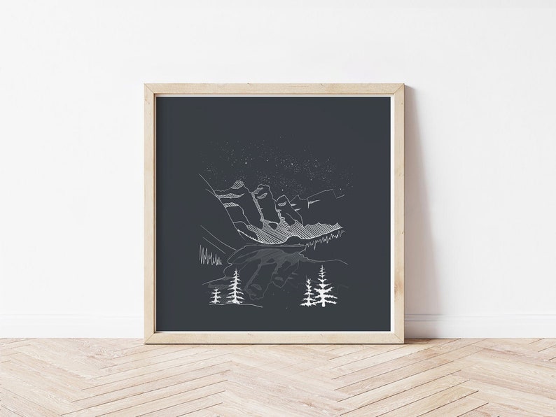Banff national park moraine lake minimal illustrated printin slate grey