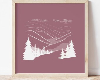 Personalised Great Smoky Mountains Print, Dusky Pink National Park print for office, Travel Gifts for best friend Travel Memory gift for her