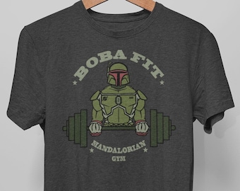 Boba Fett T-shirt met korte mouwen - Unisex Jersey - Boba Fit - The Mandalorian Gym - Trainingskleding - Heren en Dames Fun Fitness Tshirt