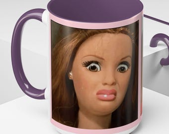 Caneca de Café com Cara de Boneca (11, 15 oz), Meme da Barbie Enjoada, Presente para Reação Sarcástica, Caneca de Chá com Humor Inusitado, Caneca com Meme Desvairado