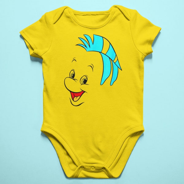 Flounder Face Baby Onesie | Infant Fine Jersey Bodysuit | Little Mermaid Ariel Shirt | Give for her | gift for him | Flounder shirt