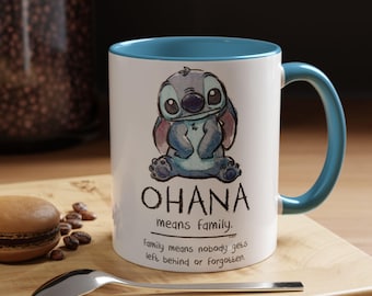 Ohana betekent familie-accentkoffiemok (11, 15 oz)
