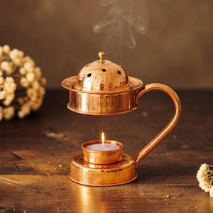 手作りのヴィンテージ銅製お香立て、アロマセラピー、エッセンシャルオイル、銅製お香バーナー、キャンドルホルダー、手打ち
