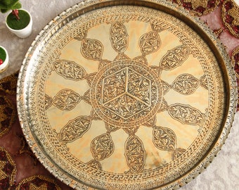 Handmade Copper Tray, 55 cm, Serving Tray, Round Tray, Large Tray, Vintage Tray, Decorative Tray, Copper Tray, Hand Hammered and Engraved
