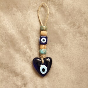 Blue Evil Eye, Wall Hanging, Car Charm, Key Chain, Blue Glass Evil Eye, Hand made, Heart, Evil Eye Car Mirror Charm, Car Accessories
